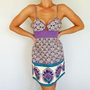 Johnny Martin purple henna medallion print cut out backless dress size small